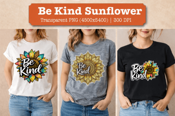 Be Kind Sunflower Sublimation PNG Bundle Graphics & T-Shirt Designs