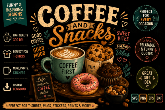 Coffee and Snacks ☕🍪PNG SVG Graphics for T-Shirt Designs