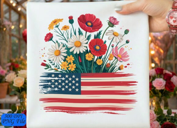 Patriotic Floral USA Flag PNG SVG Design Review